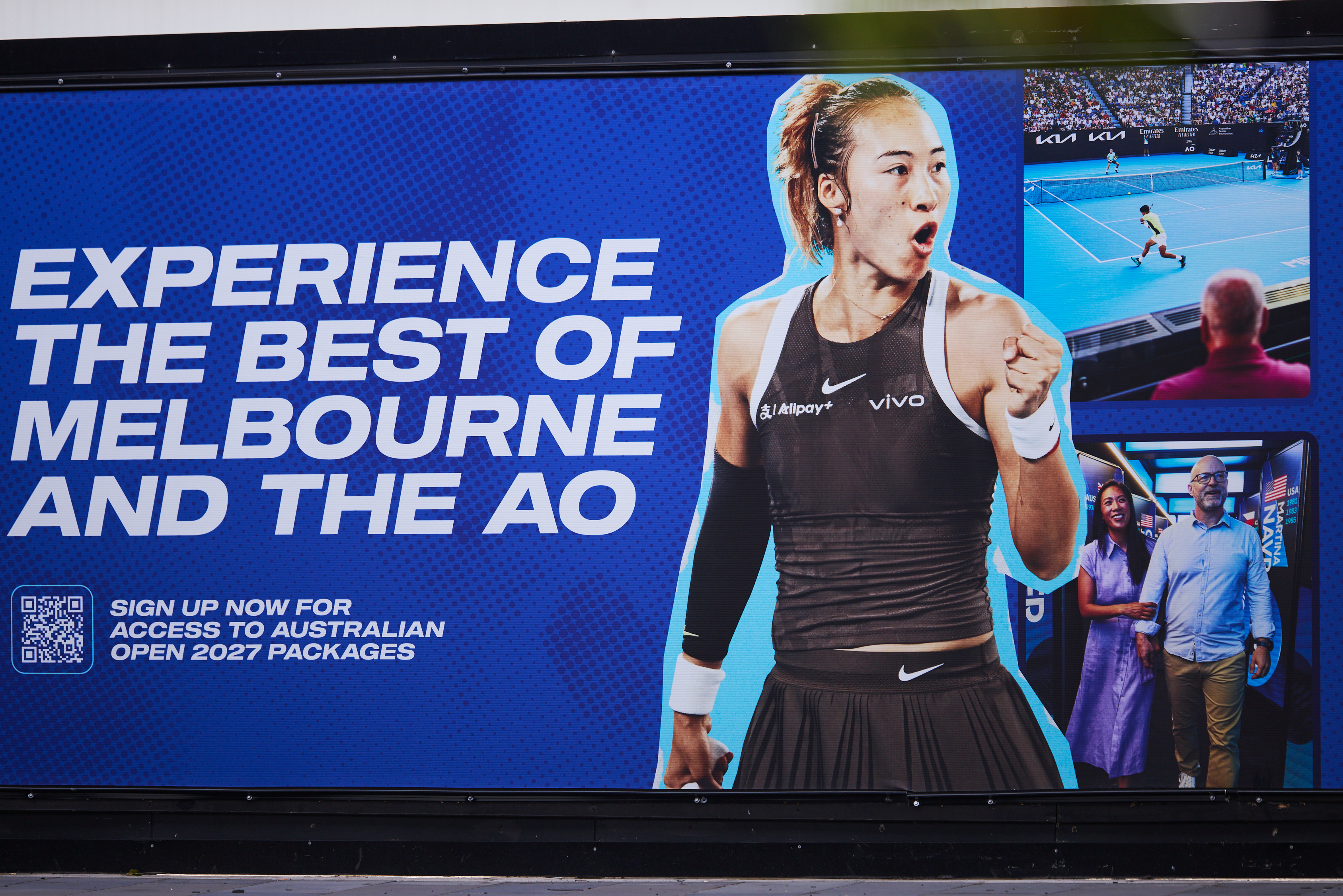 墨尔本机场的郑钦文澳网海报和各路球星！经过海报的那一刻，我也是有一丝淡淡的忧伤和