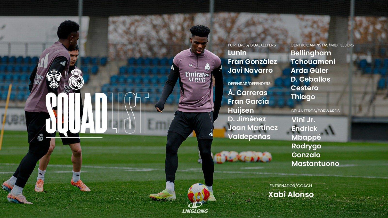 国王杯大名单，阿森西奥因发烧缺席，多名小将入选。 