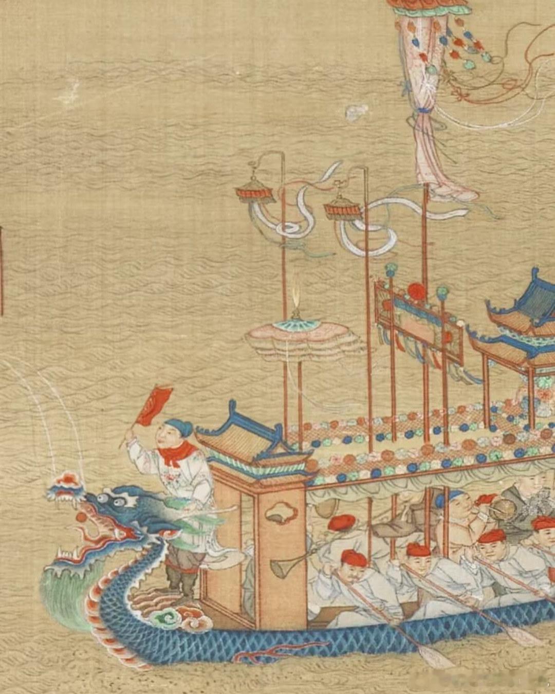 清代乾隆年间古画里的端午龙舟赛 