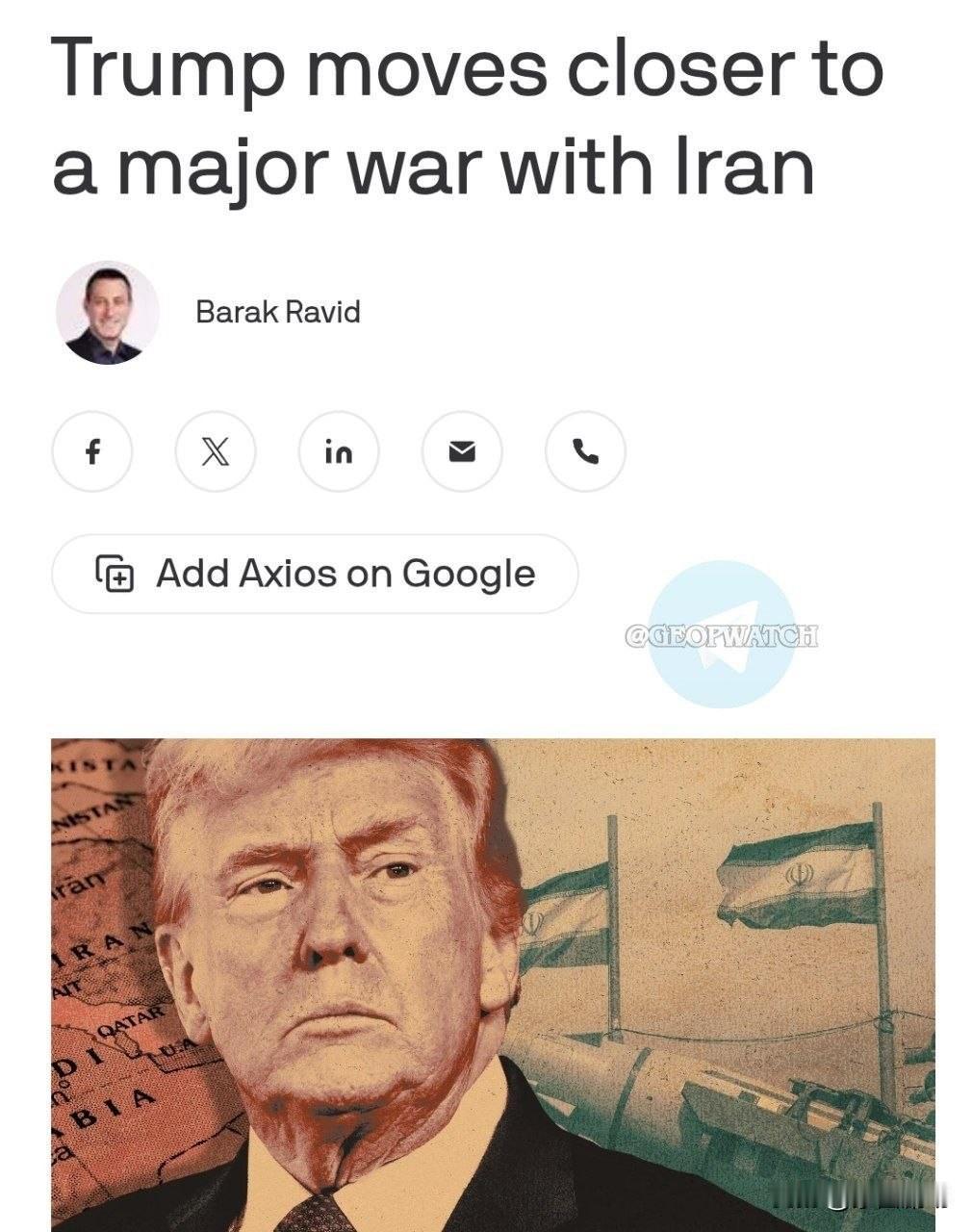 与伊朗的战争可能很快打响，可能会演变成一场持续数周的战役。
来源：AXIOS