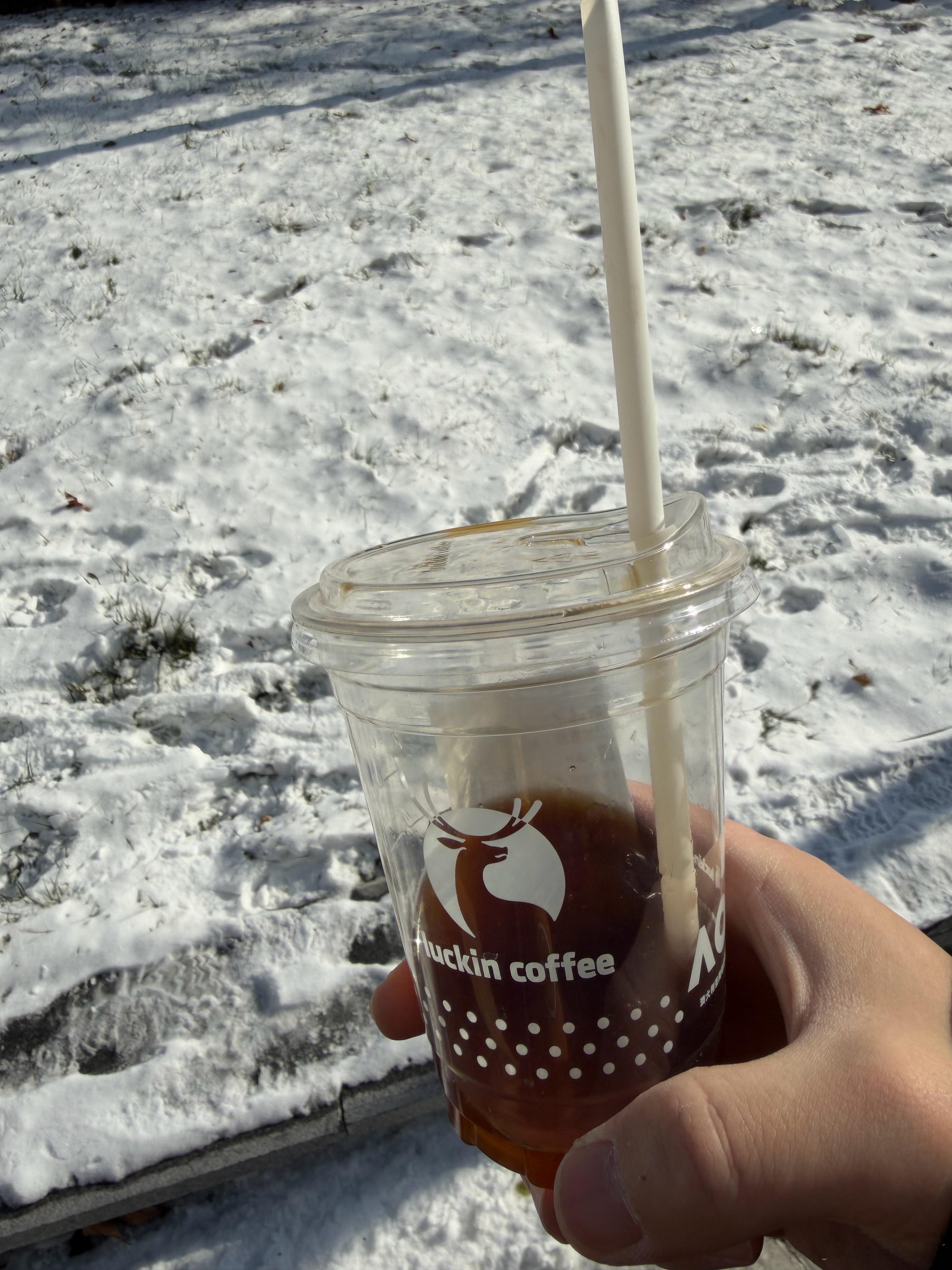 下雪天和冰咖啡更配。因为冰块化得慢