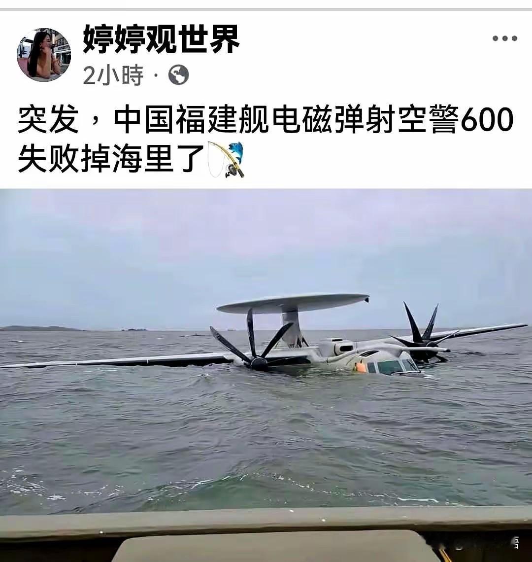预警机弹射后掉海里了？我敢肯定婷婷这不是钓鱼，是在钓大殖子们上钩吧。
     
