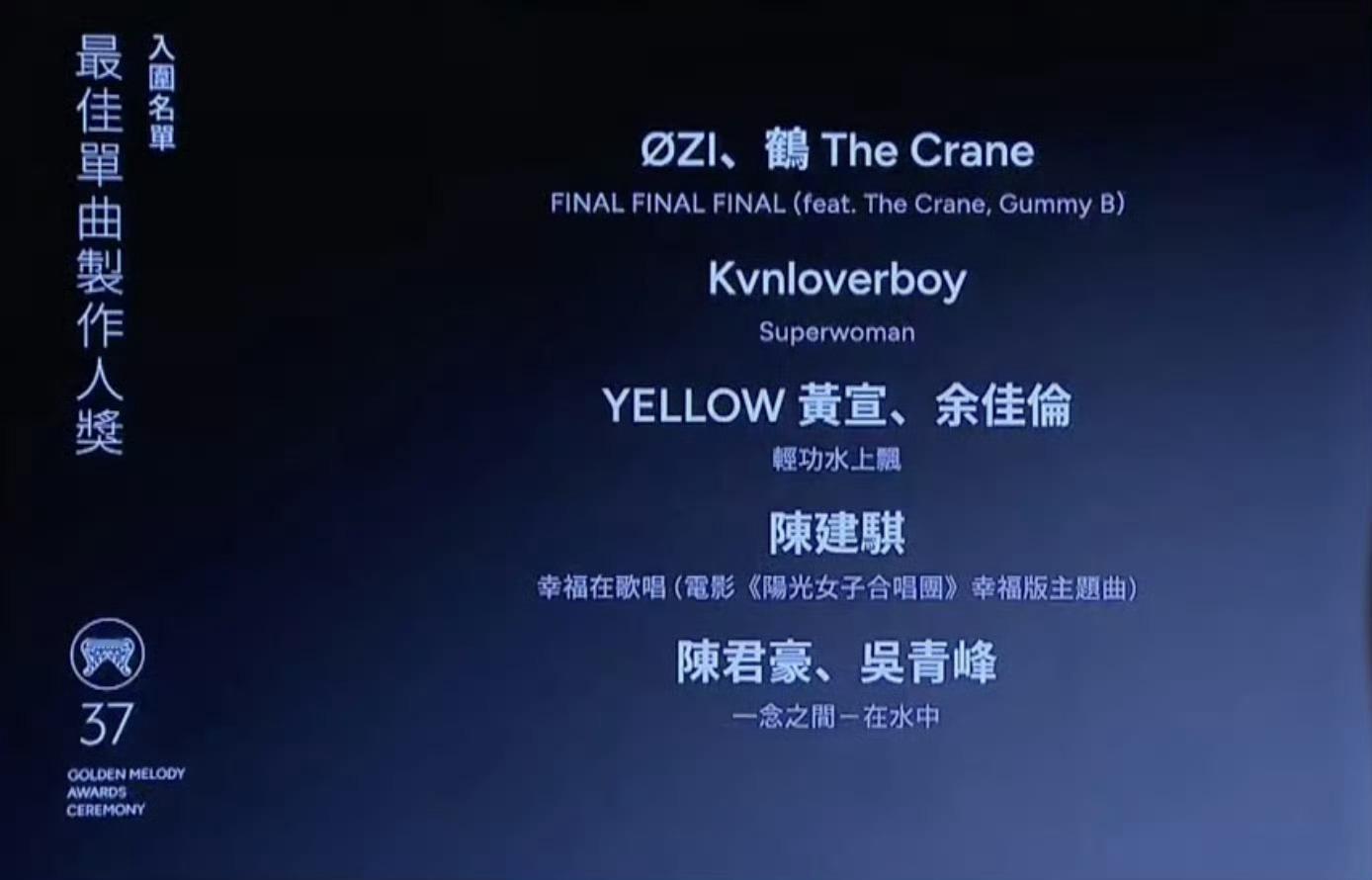 第37届金曲奖最佳单曲制作人奖入围名单 