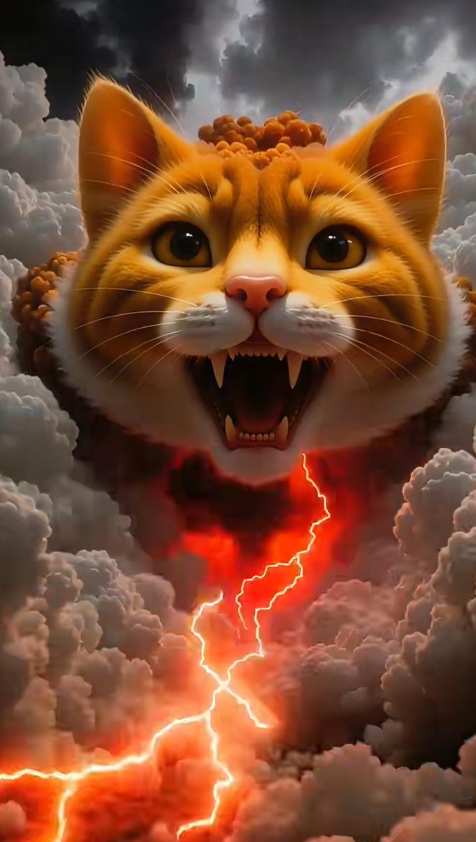 霸气猫咪怒吼，雷电交加，震撼人心！🐱🌩️🔥