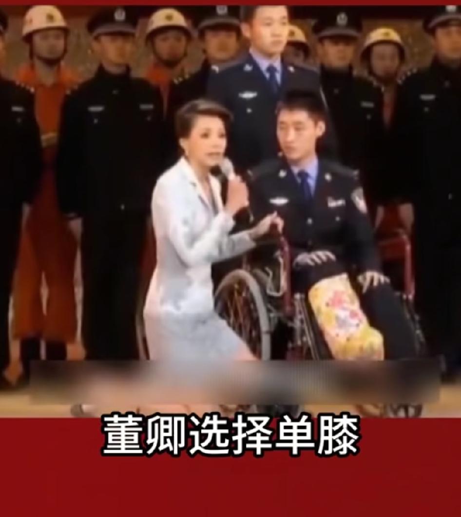 2013年《万家灯火平安夜》公安部春晚，董卿主动单膝跪地，采访了一位特殊的少年英