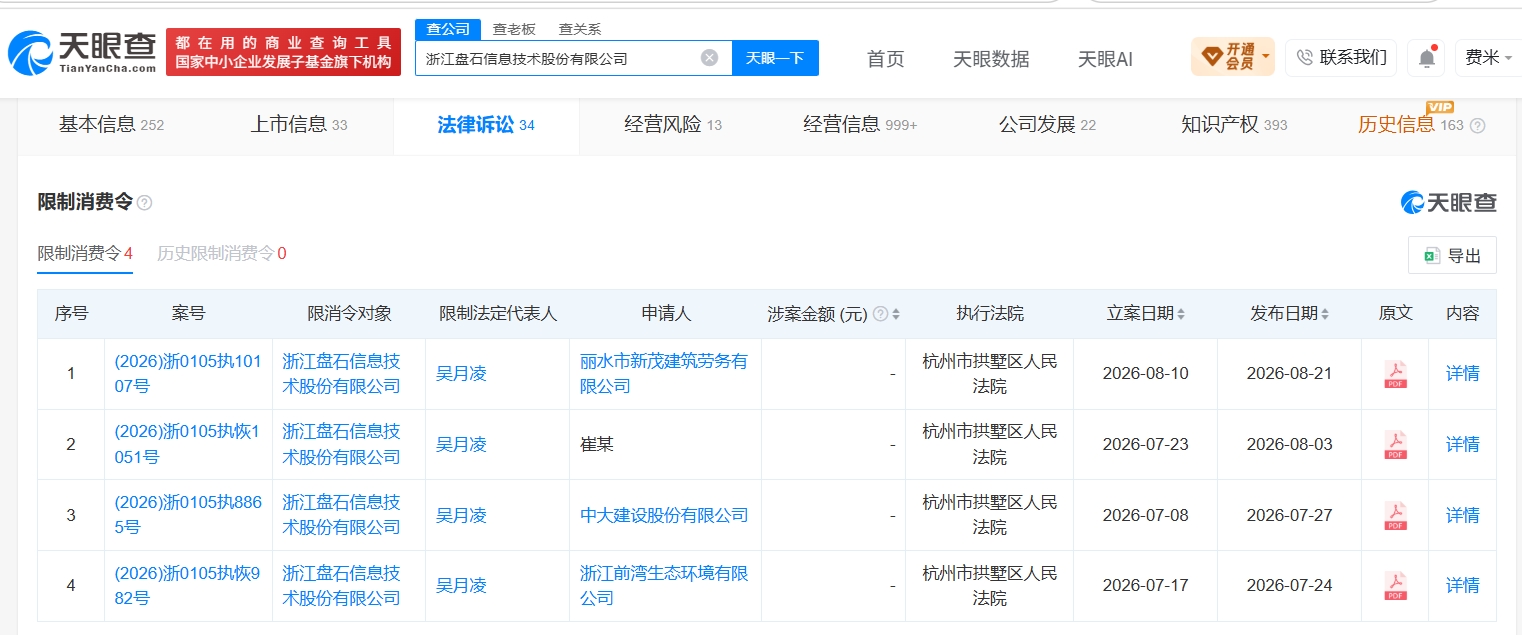 盘石集团近期已经营异常