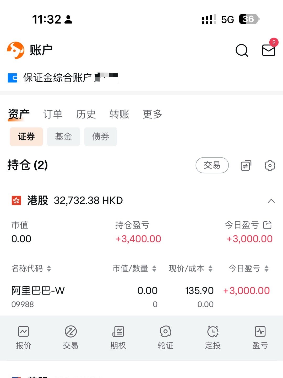 说个事。财哥保持不贪心的原则。135.9港币止盈了阿里巴巴，祝留下来的兄弟们发财