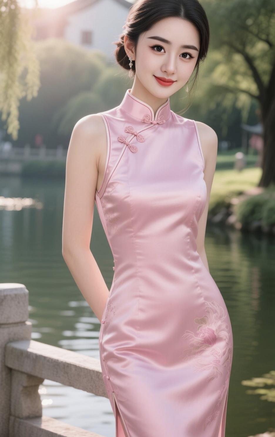 《旗袍裹身，风月入魂》
 
绫罗裁尽江南韵，一领斜襟锁晨昏。
盘扣轻系玲珑骨，曲