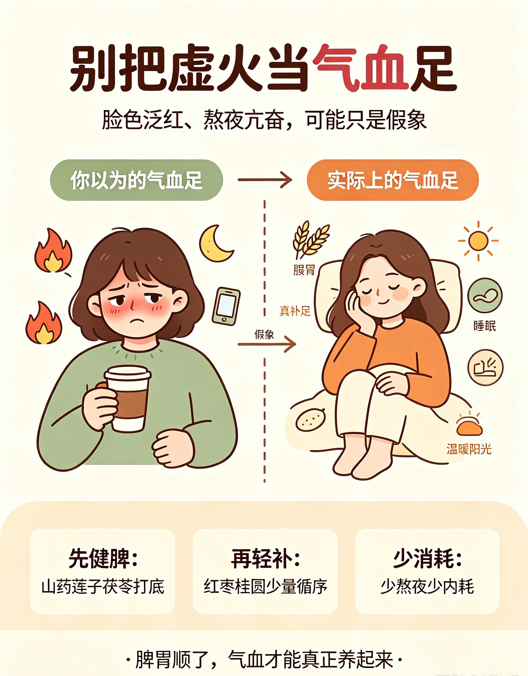 你以为的气血足和实际上的气血足 别把虚火当气血旺！越补越亏的人，90%都踩了这个