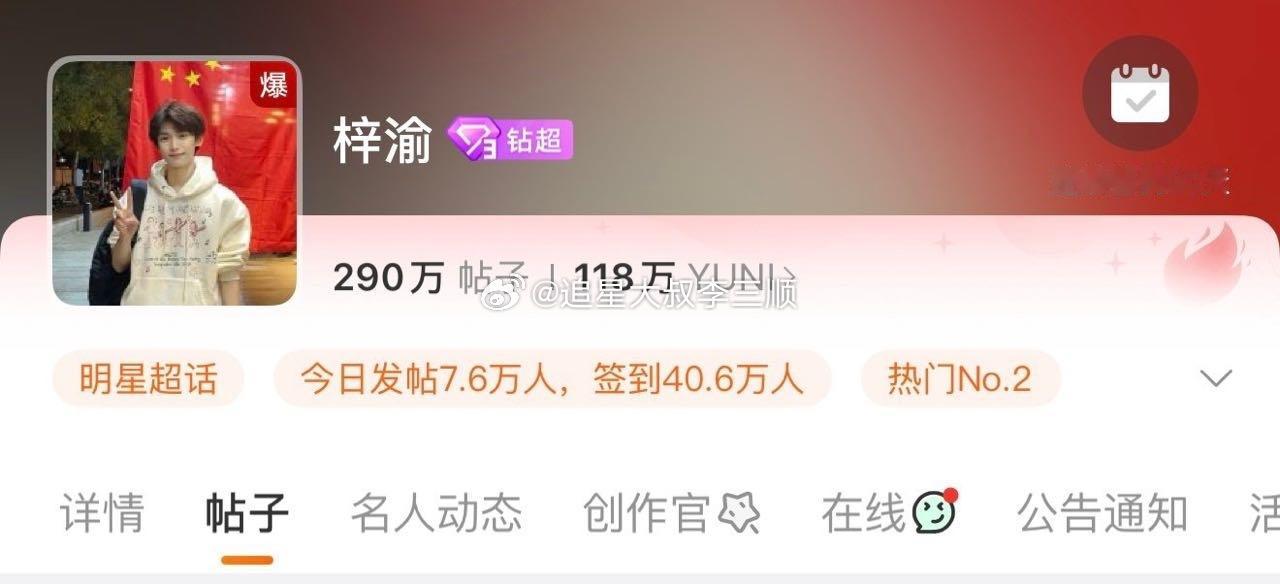 梓渝超话钻3了！势头好🐮 ​​​