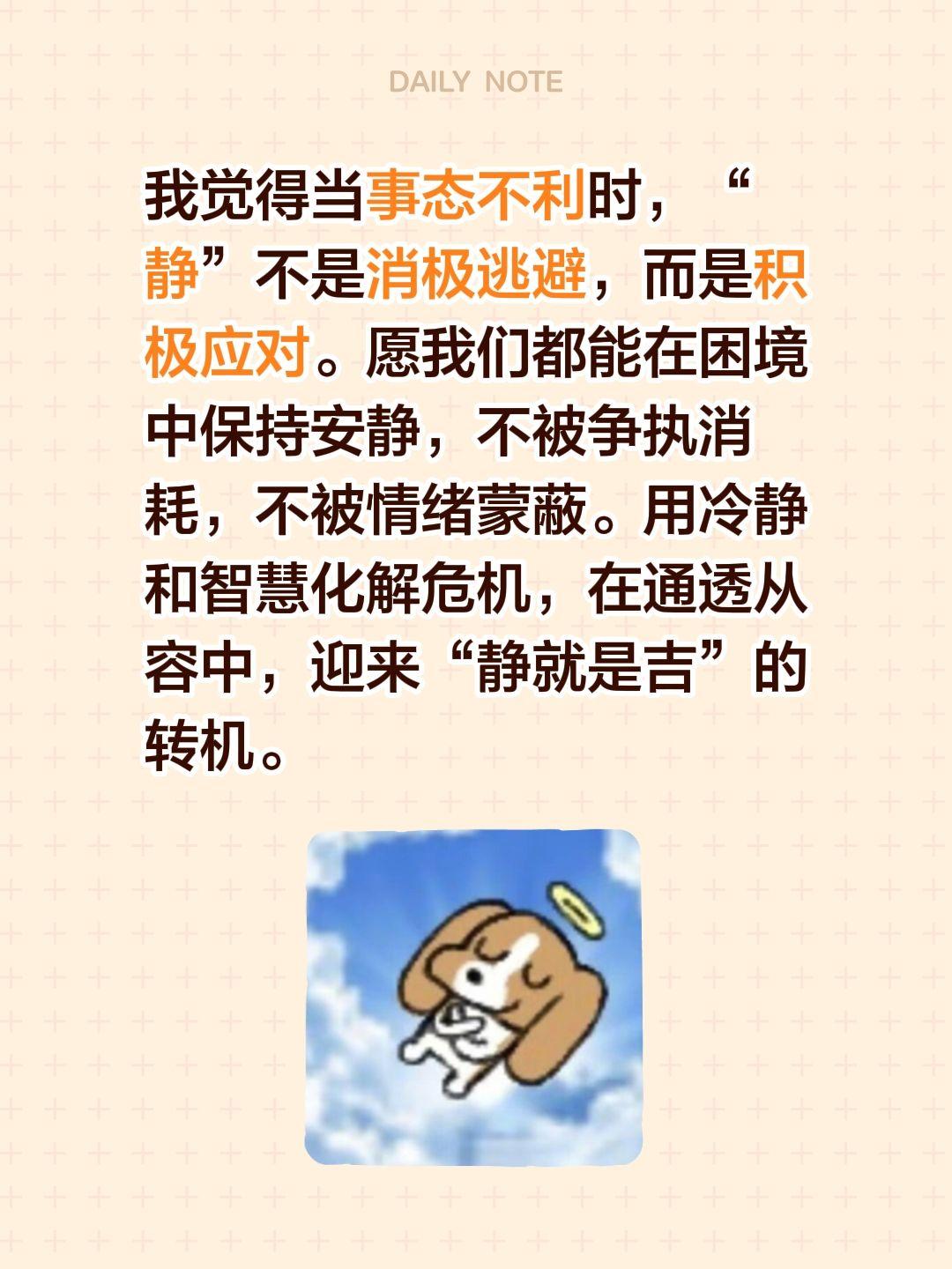 我觉得当事态不利时，“静”不是消极逃避，而是积极应对。愿我们都能在困境中保持安静