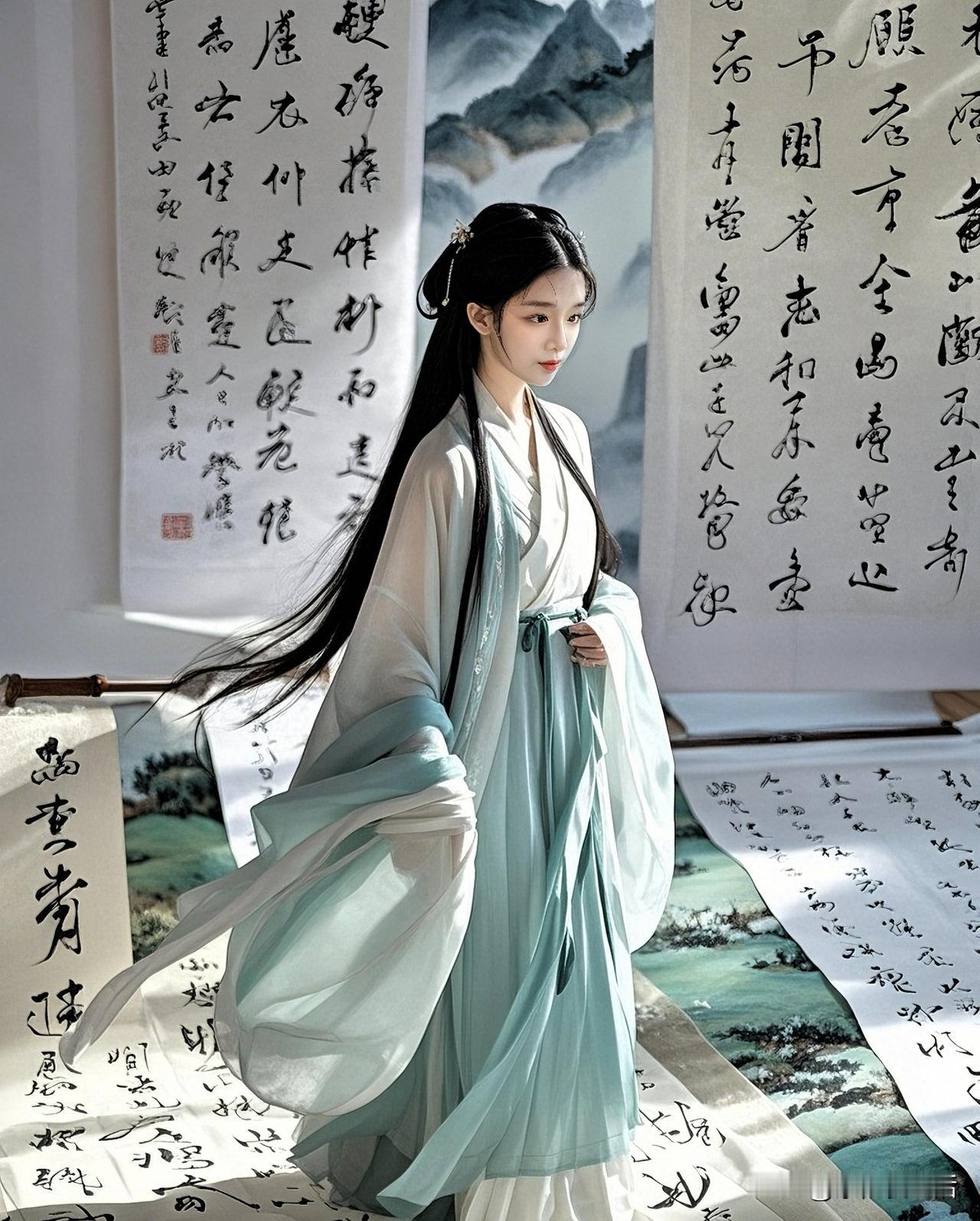 ：一身青衣赋闲诗。