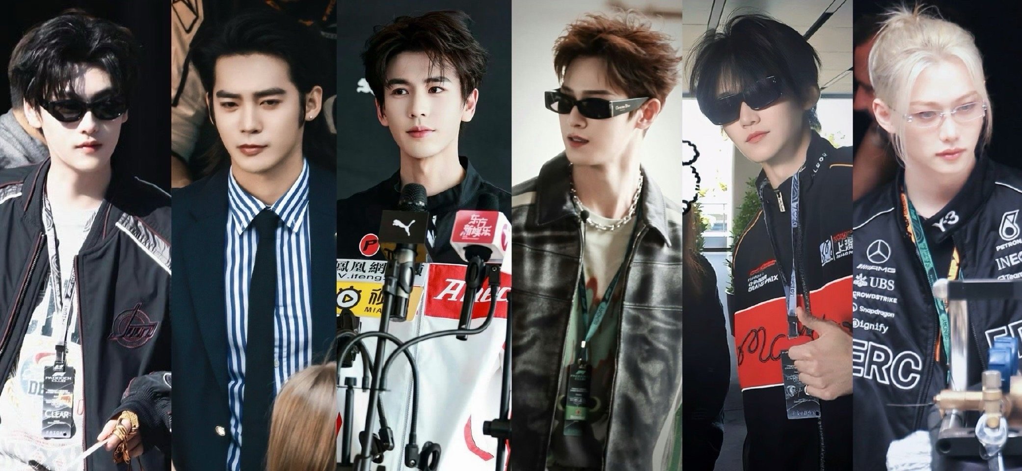 近期F1赛车活动上的男明星群像：张凌赫 李昀锐 于适 田栩宁 周柯宇 李龙馥 