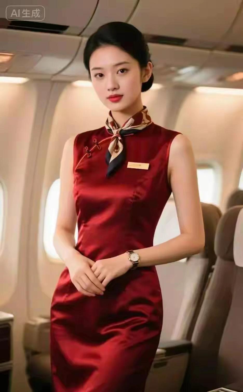 中国空姐，红色旗袍
天生丽质，国色天香
冰肌玉骨，明眸皓齿
出水芙蓉，百媚千娇