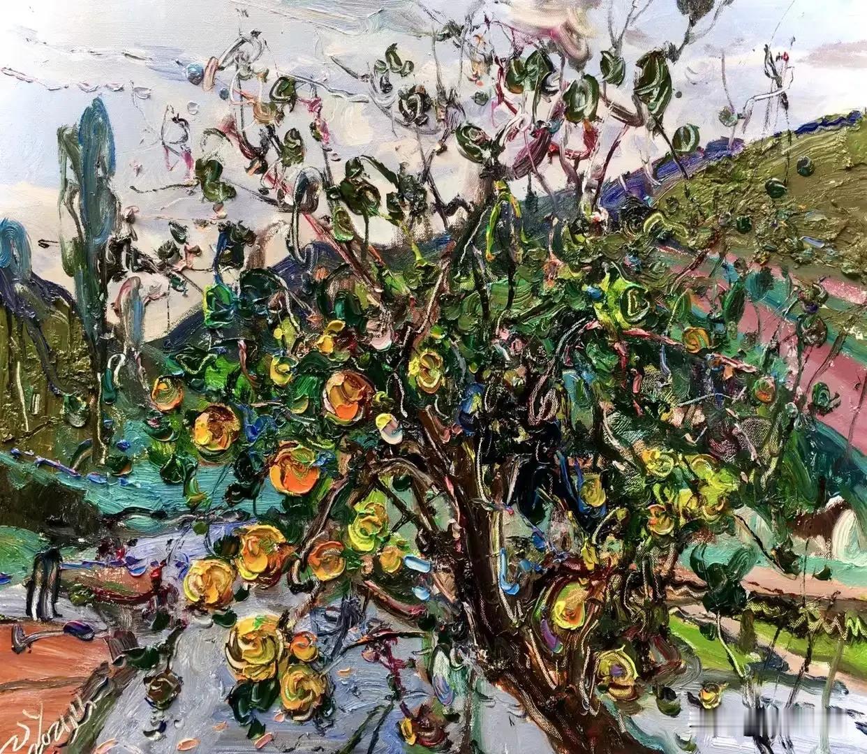 张继渝老师绘画作品欣赏
九沟村的橘子黄了-布面油画-80x65cm
