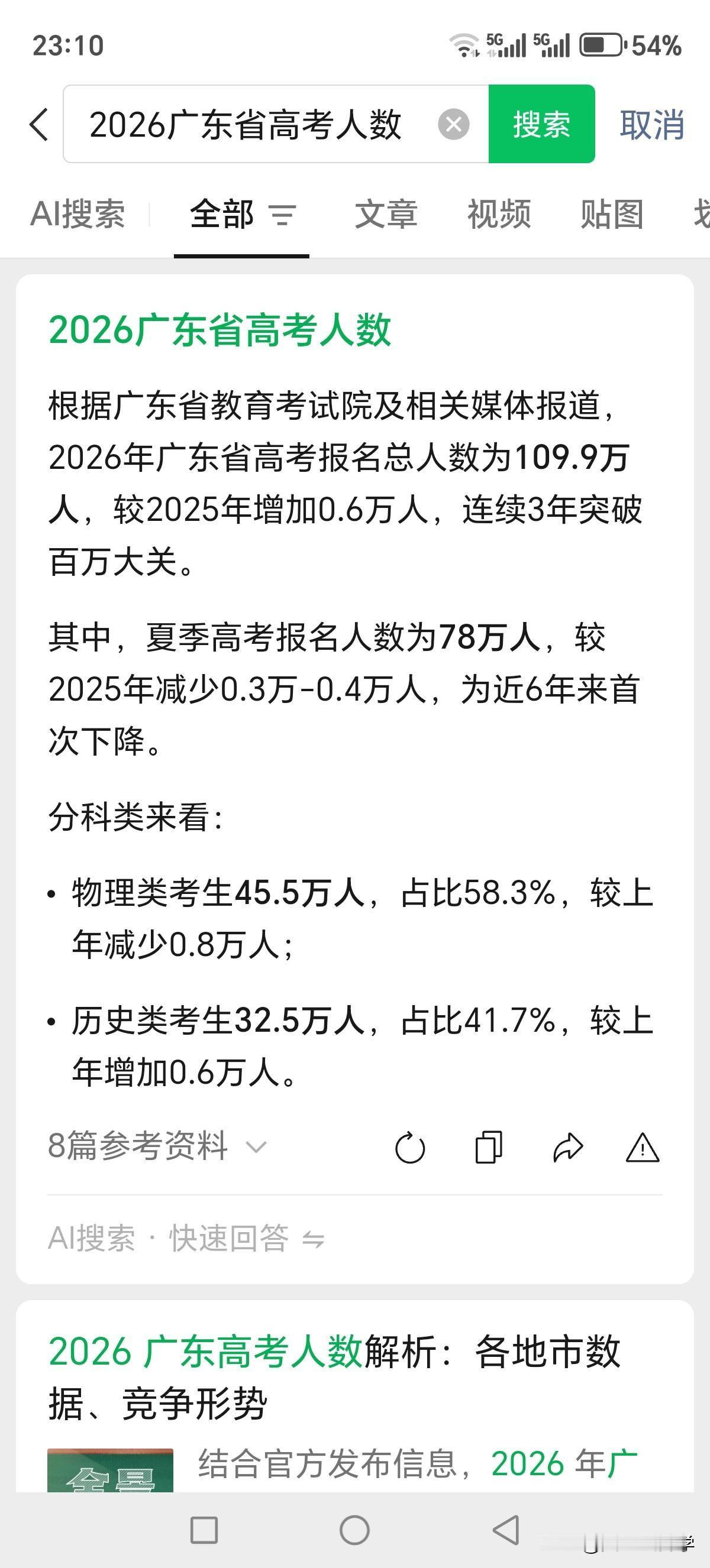 广东省夏季高考报名人数78万，较2025年减少0.3-0.4万人，为近6年来首次