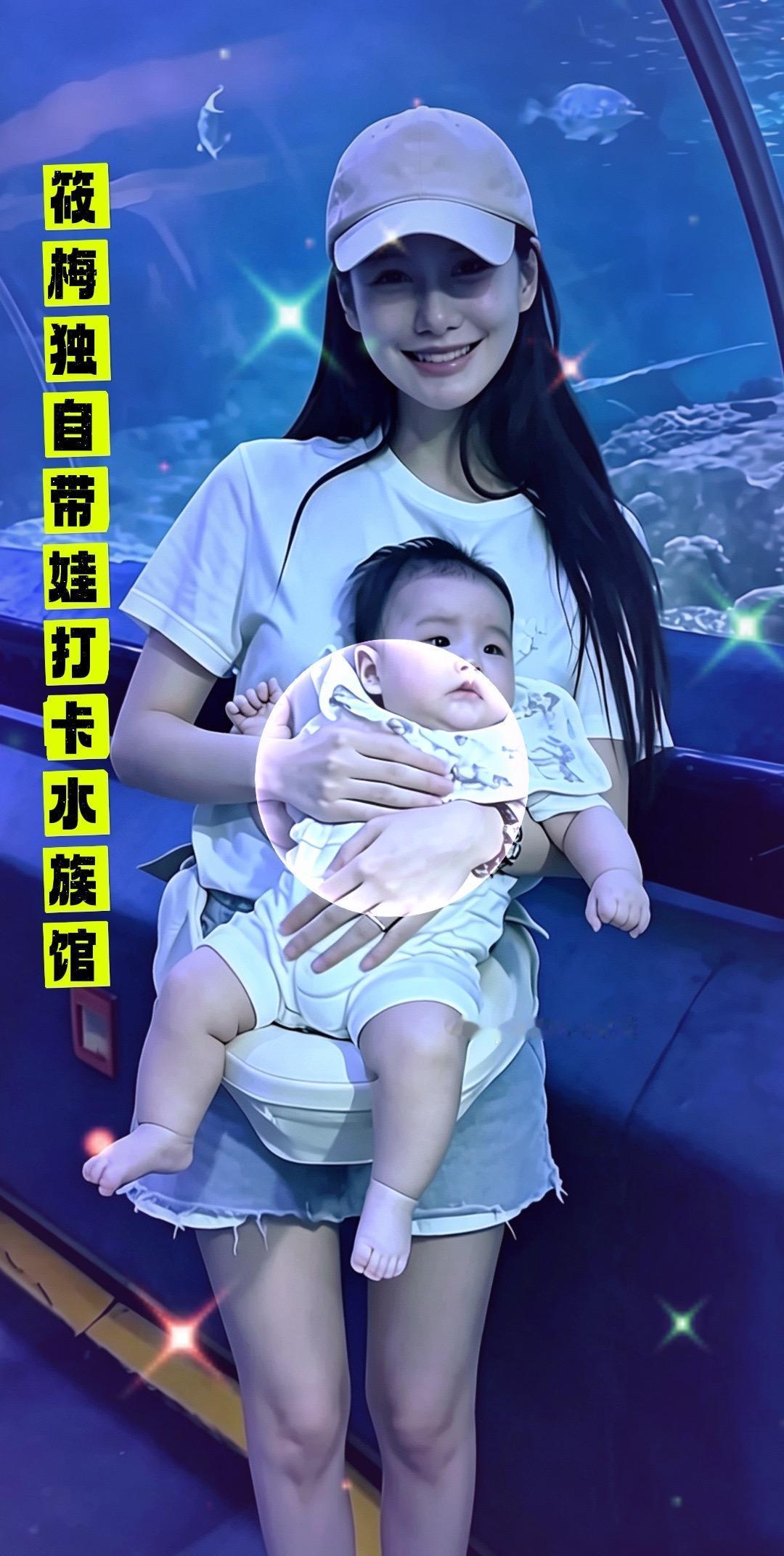 筱梅独自带娃打卡水族馆，母子同框好温馨。马筱梅汪吉辰 辣妈萌娃 人类幼崽海洋馆初
