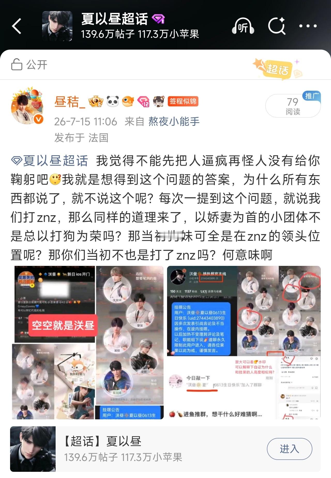 夏以昼 第二次把我帖子屏掉，对znz自证的疑问不是打znz吧？正常的疑问，为什么