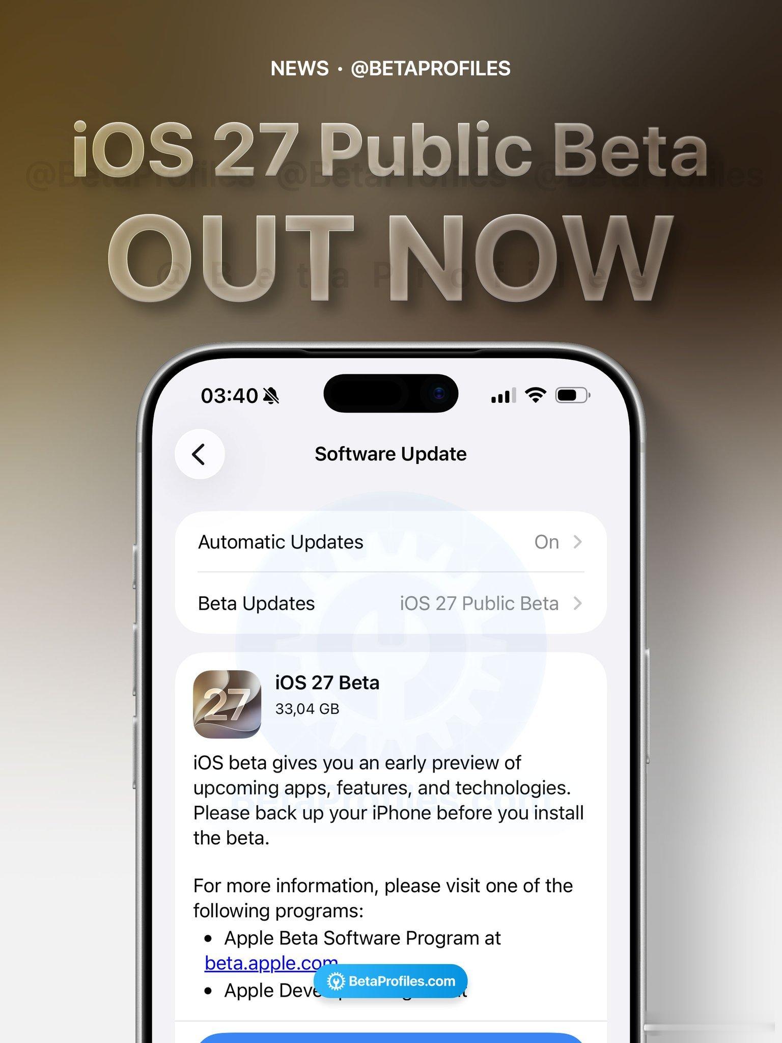 iOS27公测 iOS 27首个公测版来了，忍住开发者版没升的朋友可以去升了。 