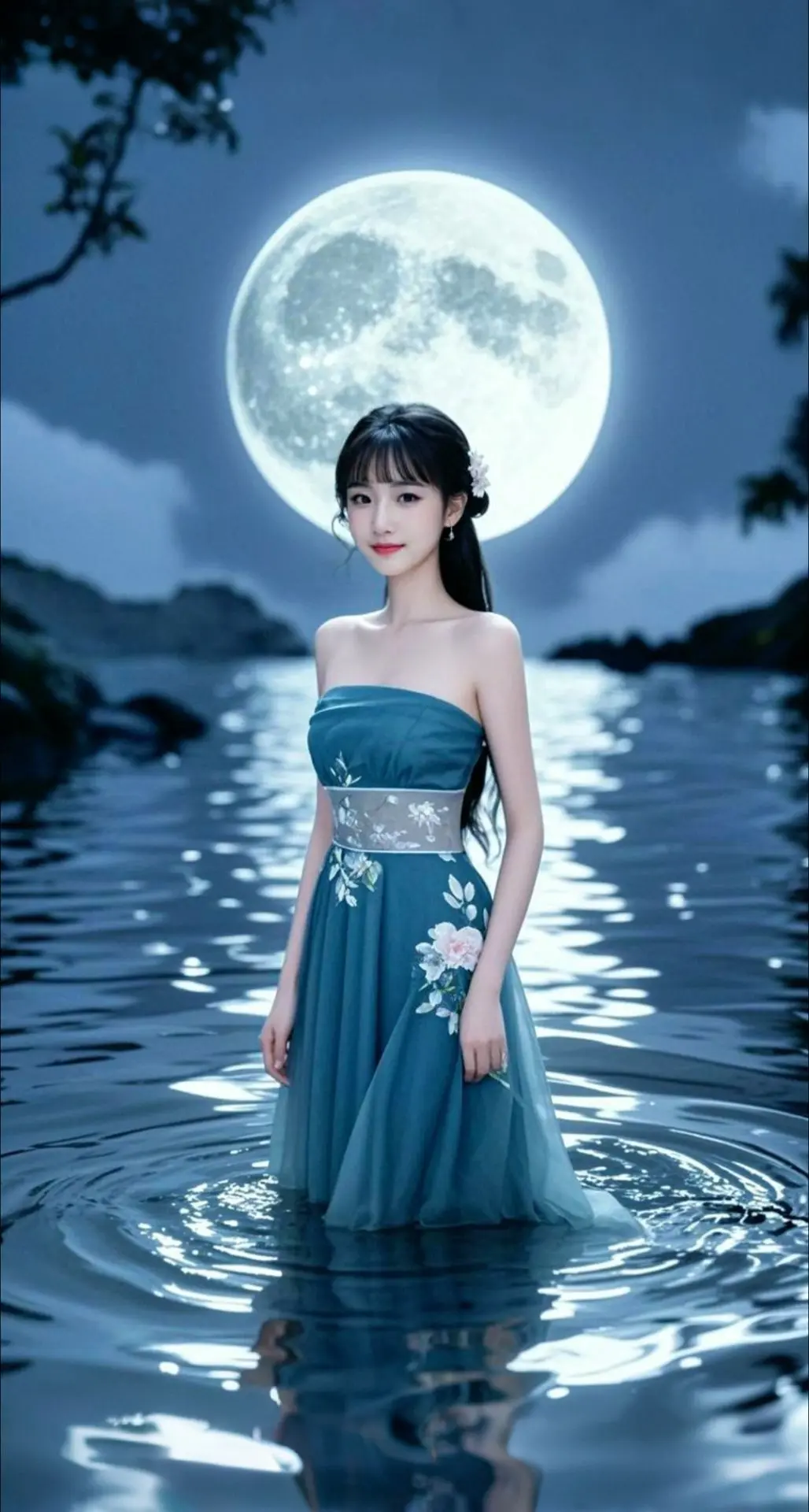 AI扩图 AI月湖佳人