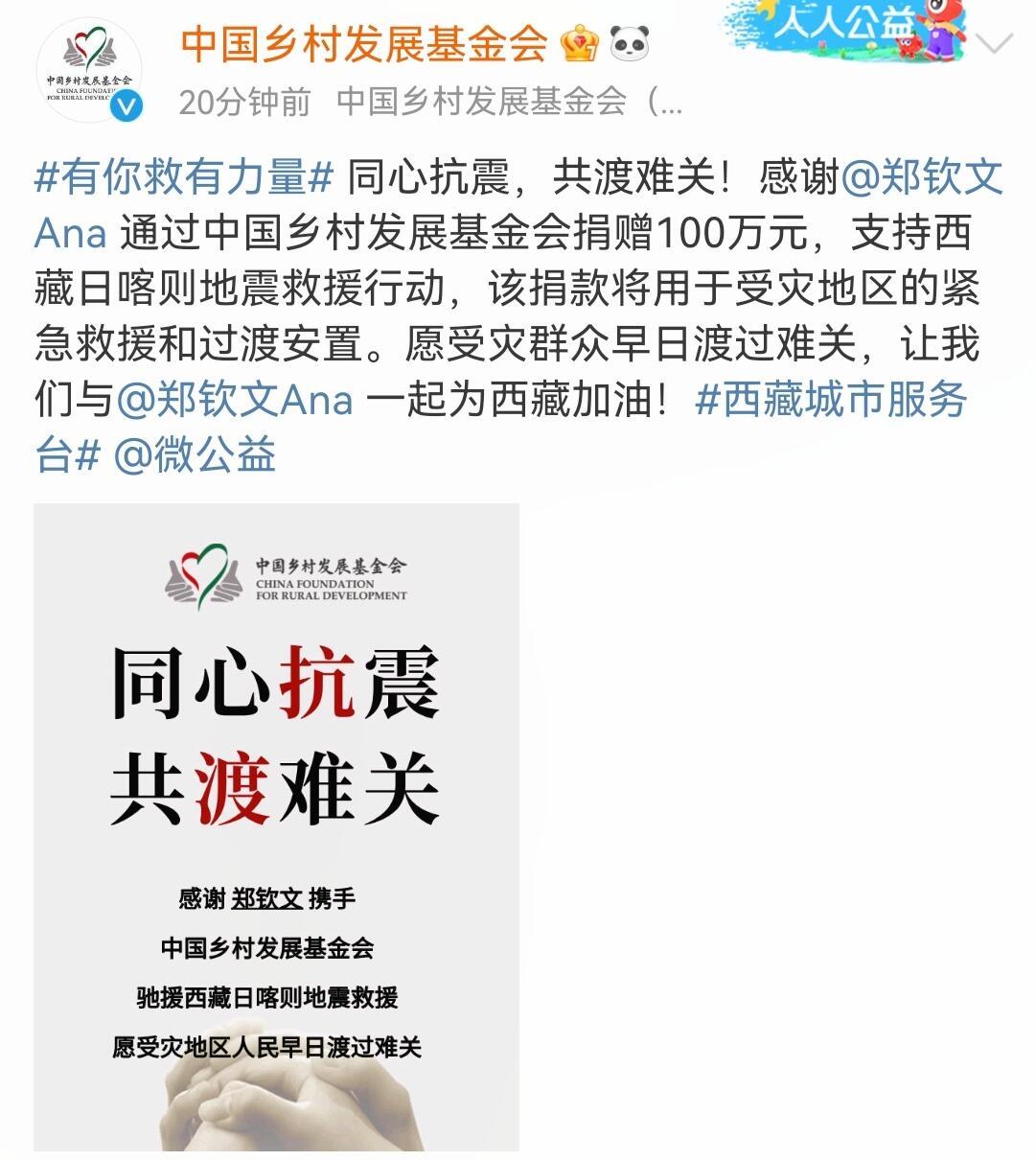 郑钦文为西藏灾区捐款100万 郑钦文向西藏灾区捐款感动！在她没有成名时向甘肃临夏