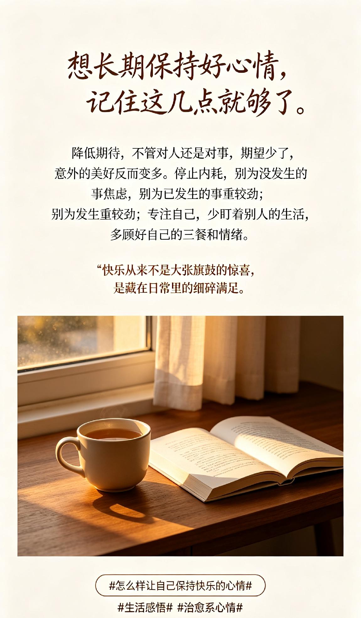 降低期待，不管对人还是对事，期望少了，意外的美好反而变多；
停止内耗，别为没发生