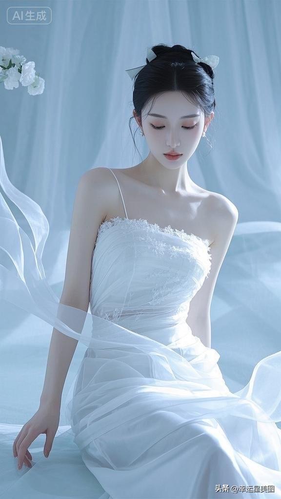 梦幻仙境中的优雅女子，宛如天上的仙女。