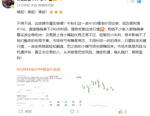 黄金4085空单，系统止盈4040，获450点实力的呈现并非嘴上说说而已，是要通