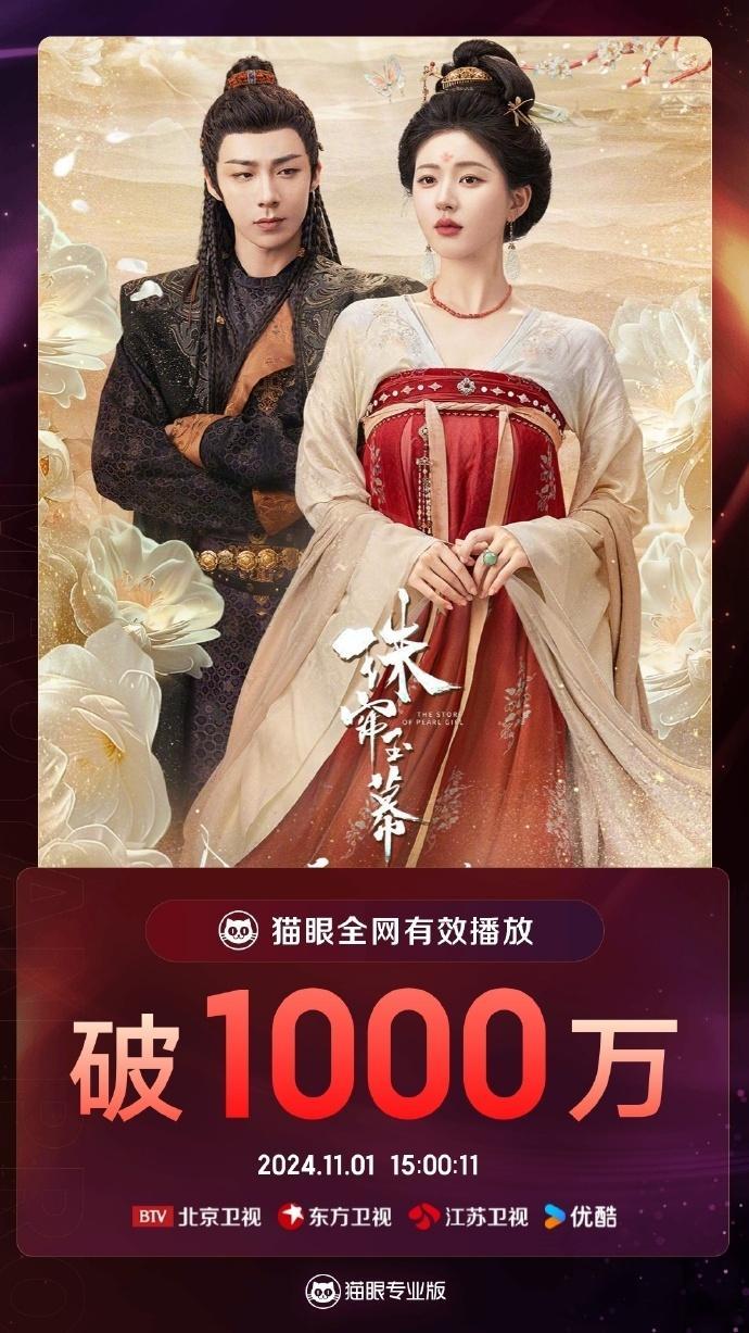 #赵露思珠帘玉幕首播播放量破1000万# 赵露思主演网剧《珠帘玉幕》开播首日，全