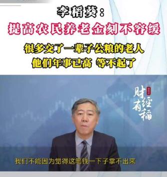 这才是真专家！李稻葵为农村老人发声：“不能因为钱一下子拿不出来，就让提高农民养老