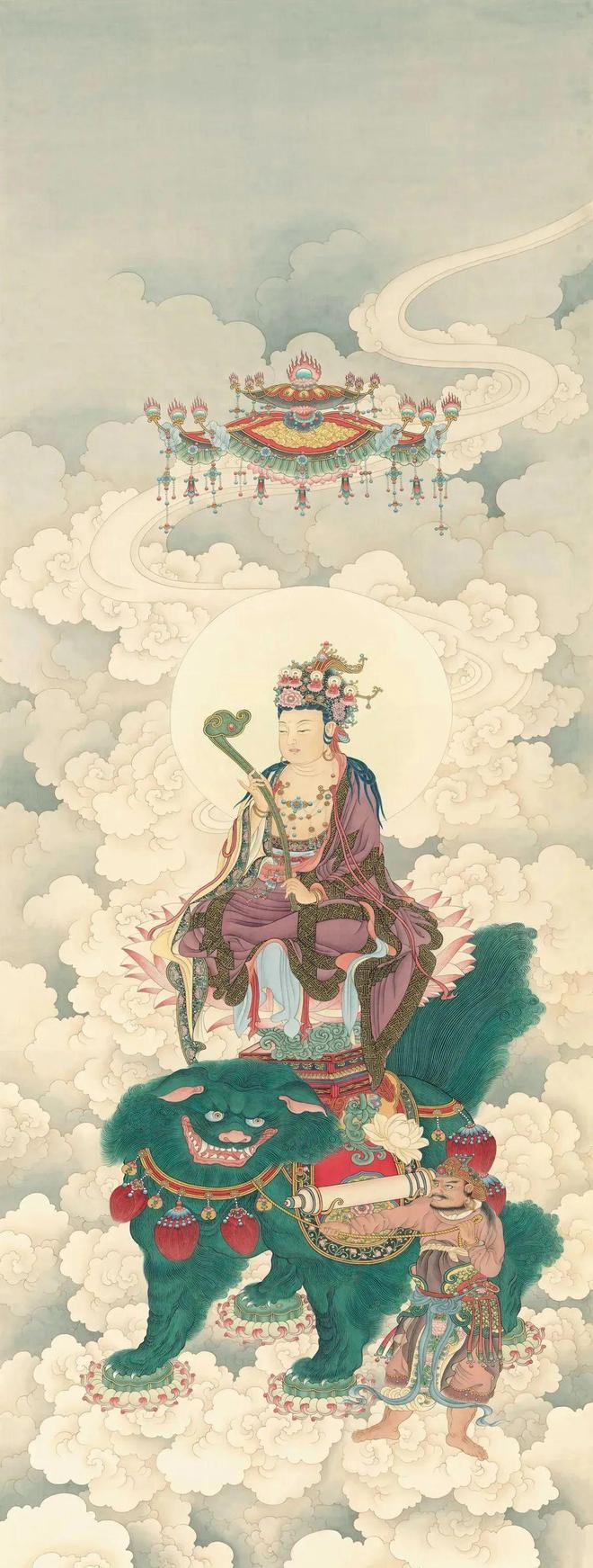 恭迎大智慧的文殊菩萨，请求文殊菩萨赐予我们智慧和辩才，让我们拥有无上的智慧，传播