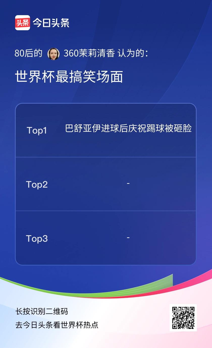我印象里世界杯最搞笑的场面是巴舒亚伊进球后的名场面。

他刚打进一球，兴奋地大力