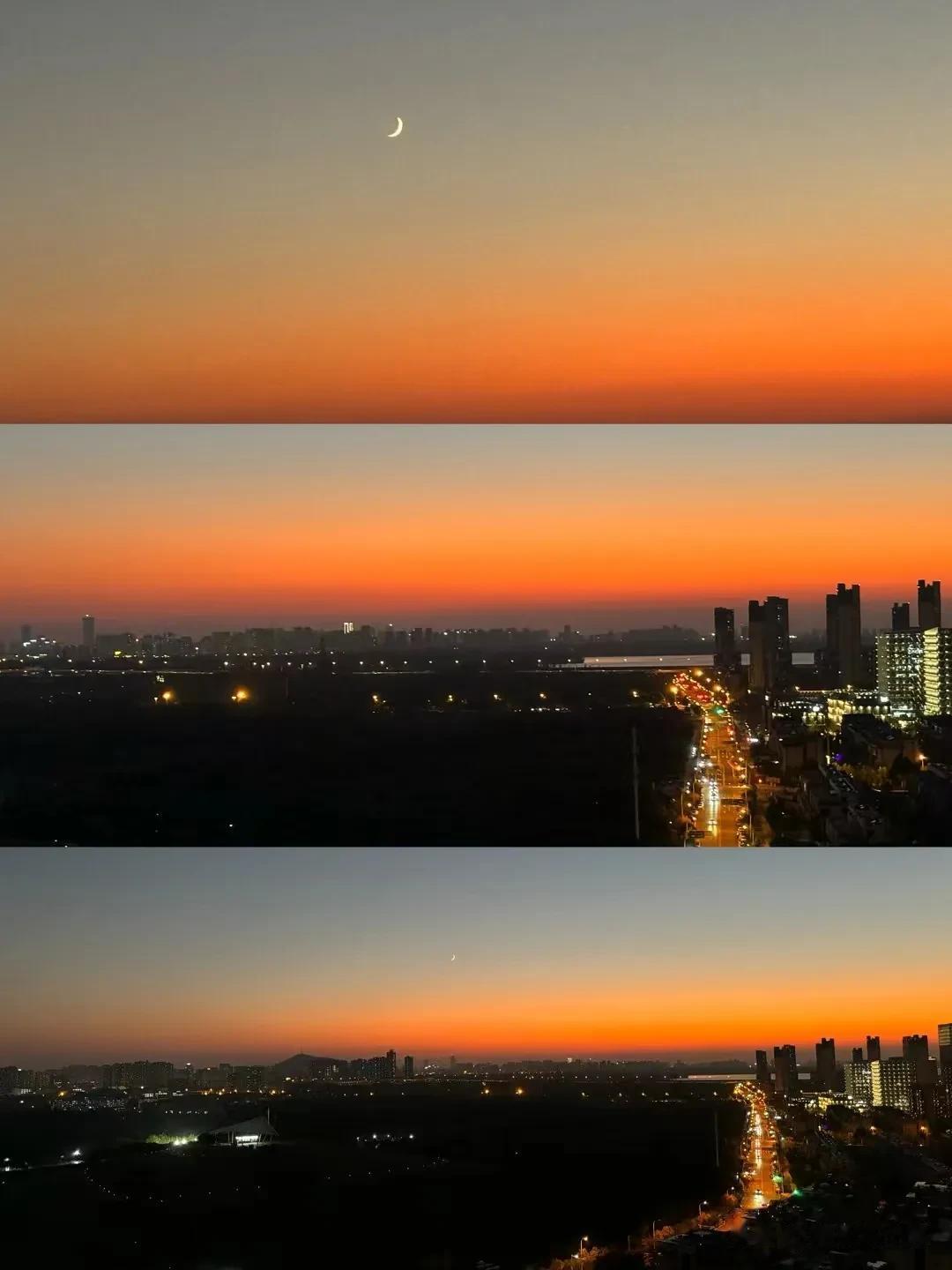 月亮遇见晚霞！今晚下班站在楼顶看到的风景！人间美景，天凉好个秋！
夕阳无限美，只