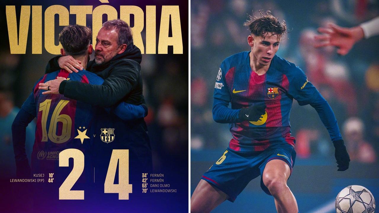 欧冠：巴塞罗那客场4-2逆转布拉格斯拉维亚，暂升第9位。
费尔明完成双响，奥尔莫