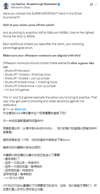 “你注意到NCAA锦标赛中这个极其重要的趋势了吗?你一半的投篮都是接球投篮命中!