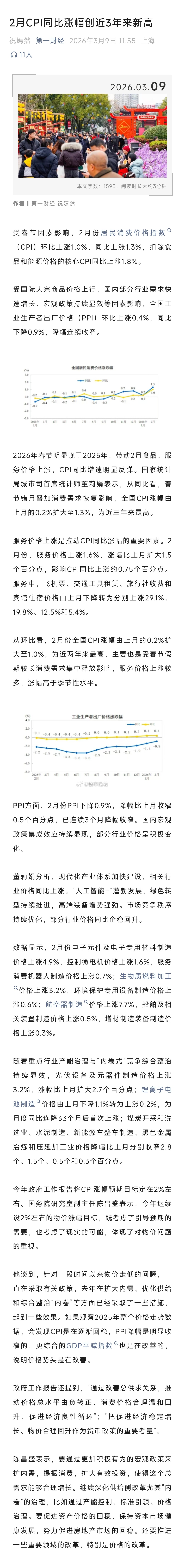 2月份CPI涨幅扩大，PPI降幅持续收窄~ 