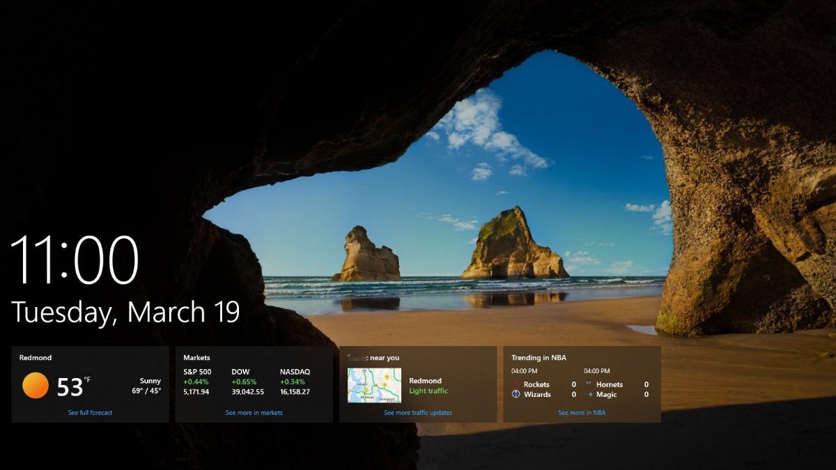 Windows 10 锁屏界面即将展示更多信息卡片，包括：天气、体育、交通、金融