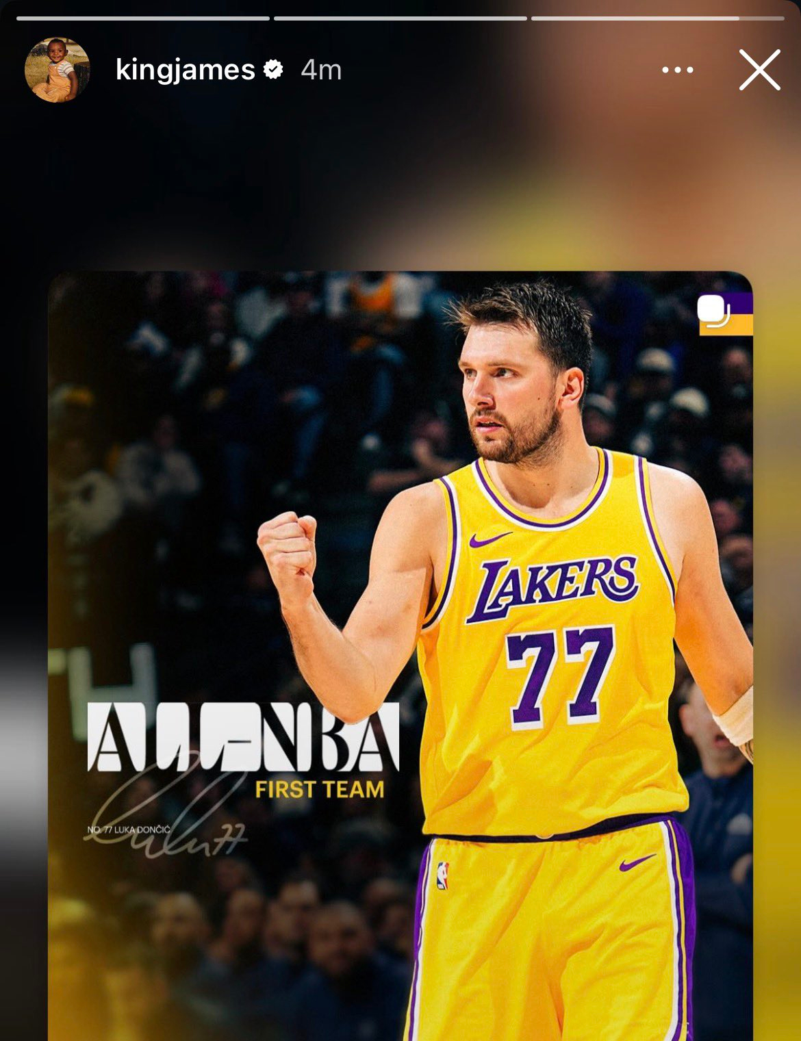 老詹祝贺东契奇入选最佳一阵洛杉矶湖人NBA最佳阵容