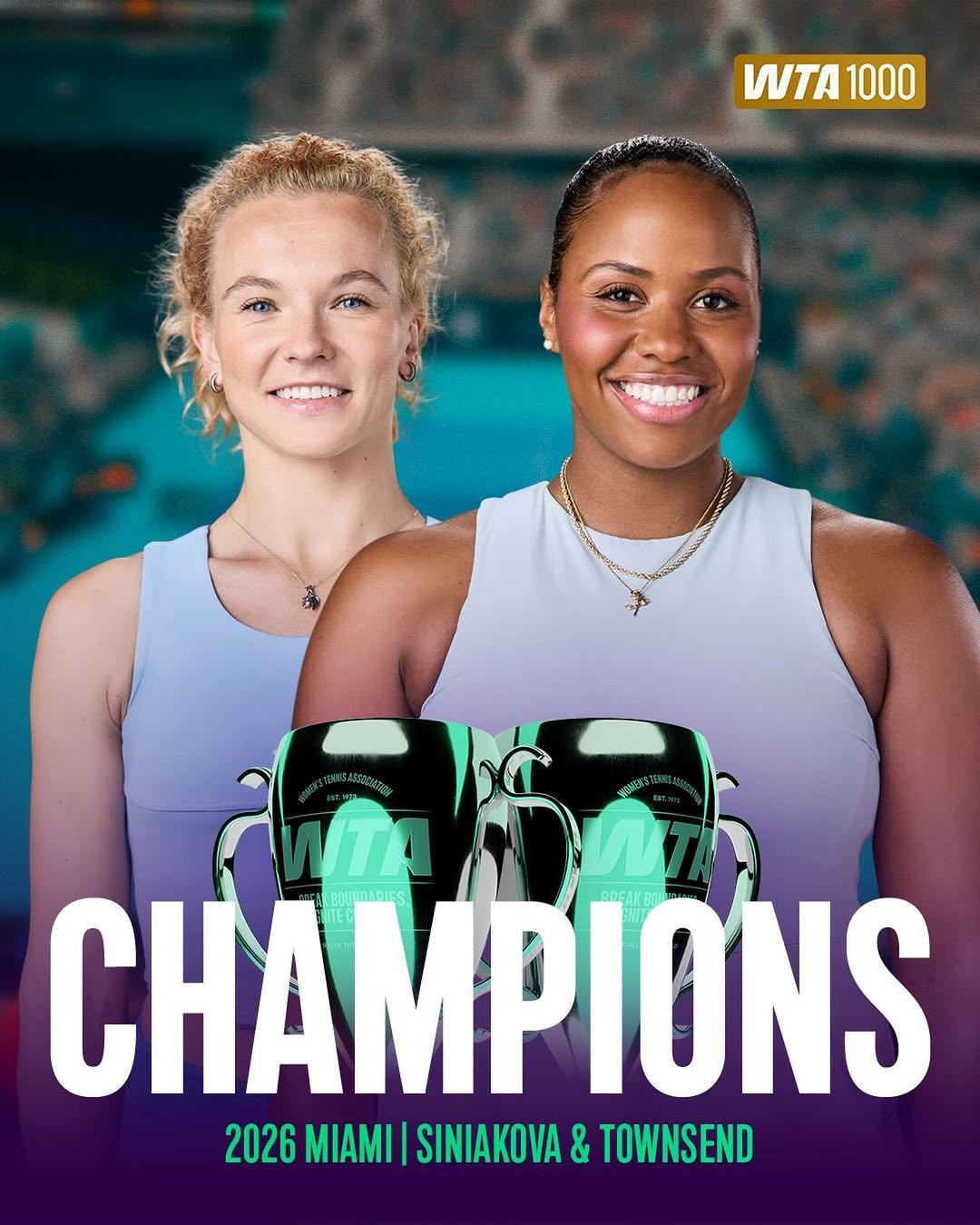 西尼亚科娃组合摘得阳光双冠☀WTA1000迈阿密站双打决赛，2号种子西尼亚科娃/