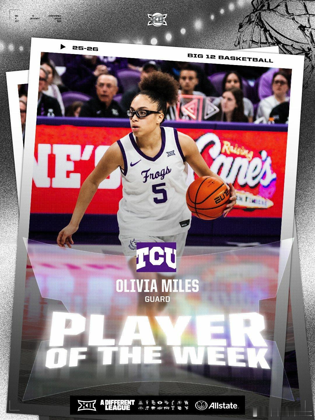 Big 12联盟第15周表现奖（2025-2026赛季）。NCAA男篮最佳球员：