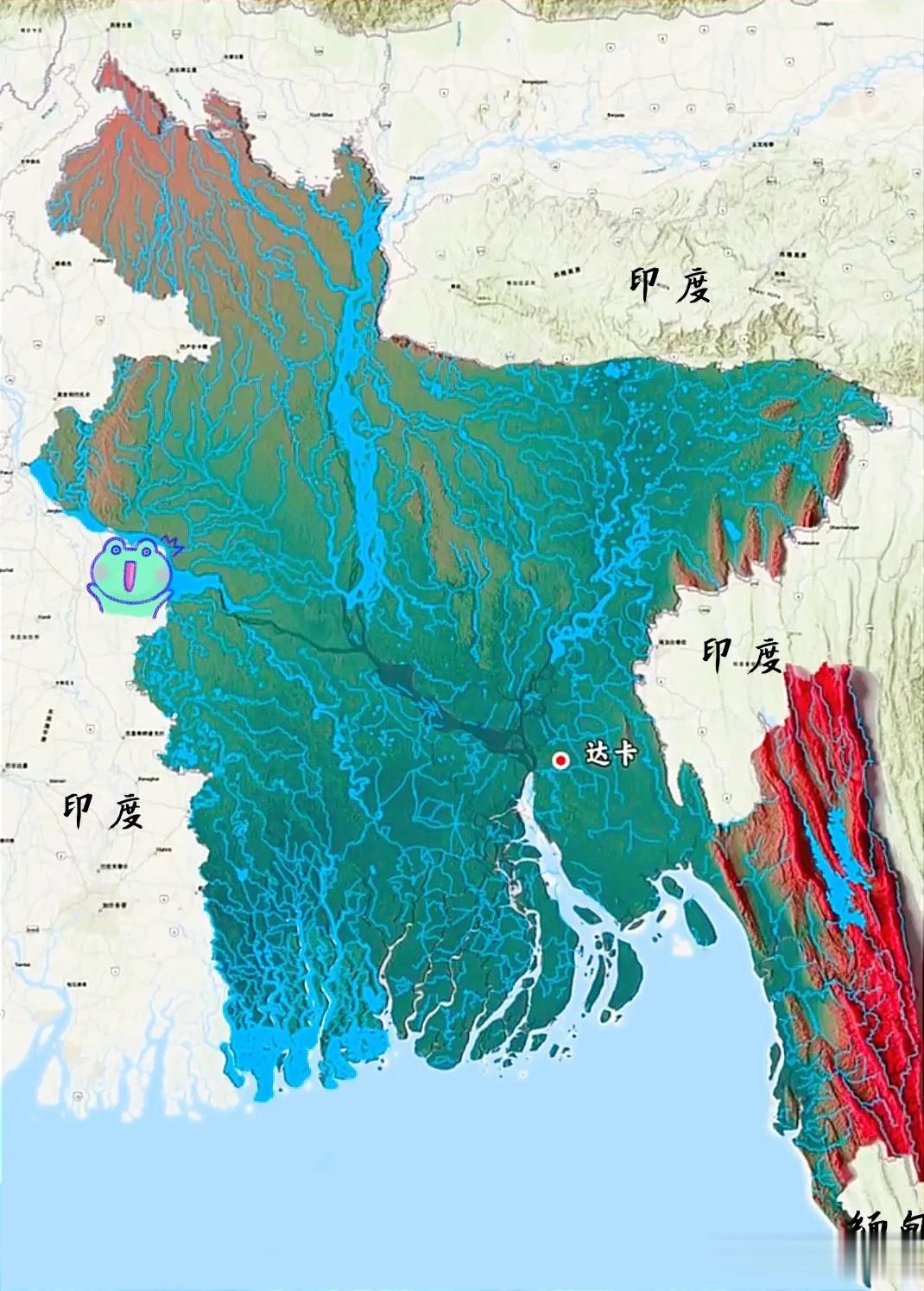 孟加拉国地形图。印度已经对孟加拉国形成了合围，为什么却不敢吞并孟加拉国？孟加拉国