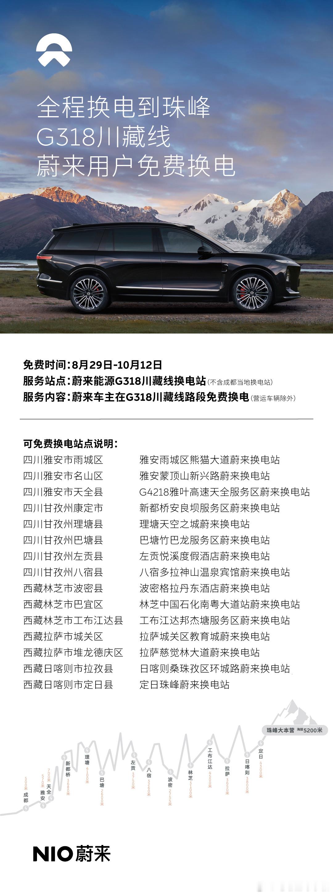一路换电直达珠峰！全程 15 座换电站免费换电[不愧是你]8 月 29 日至 1