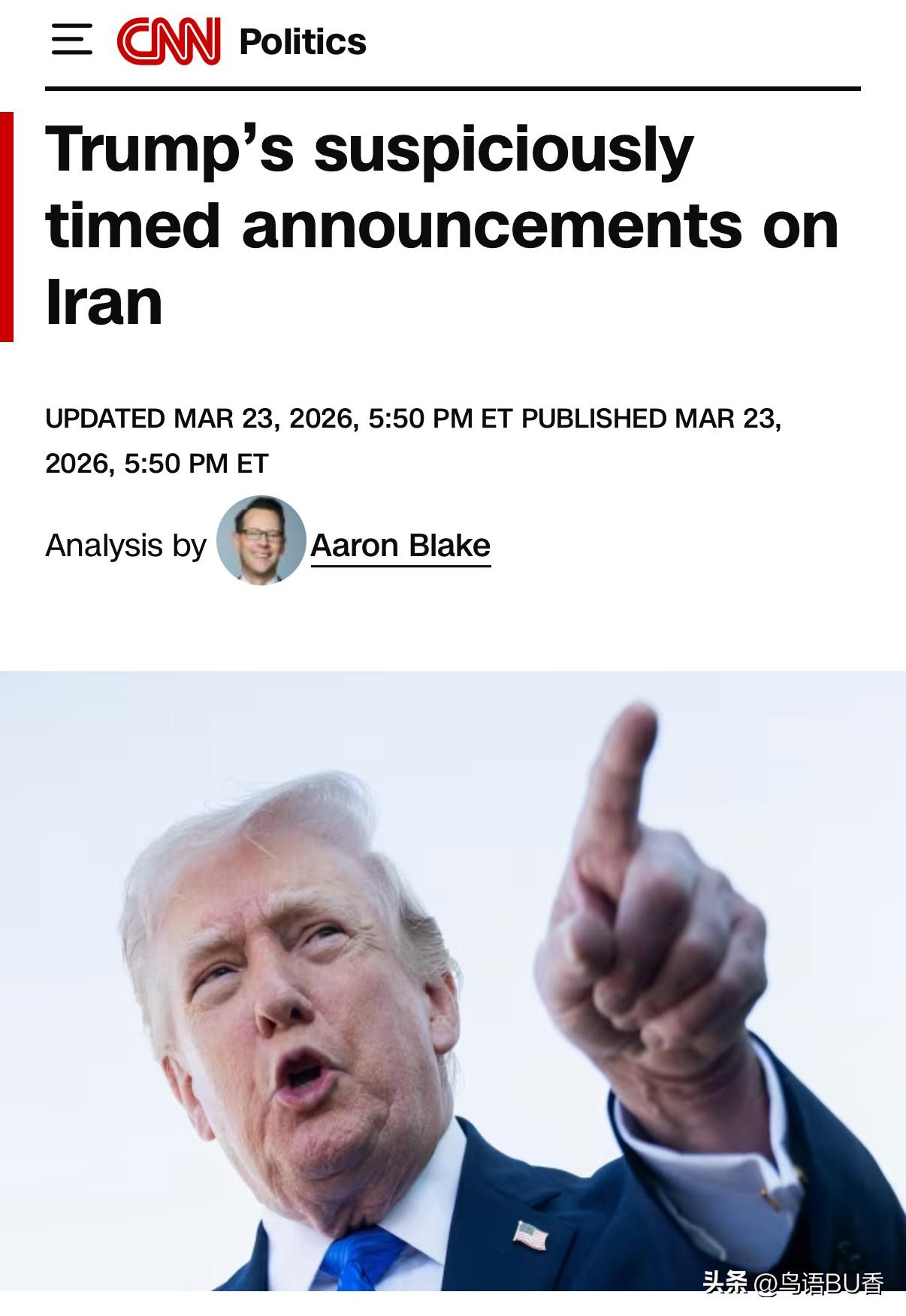 美媒分析川普有关与伊朗的说辞。媒体认为川普的表态基于市场反应。
   周六晚上，