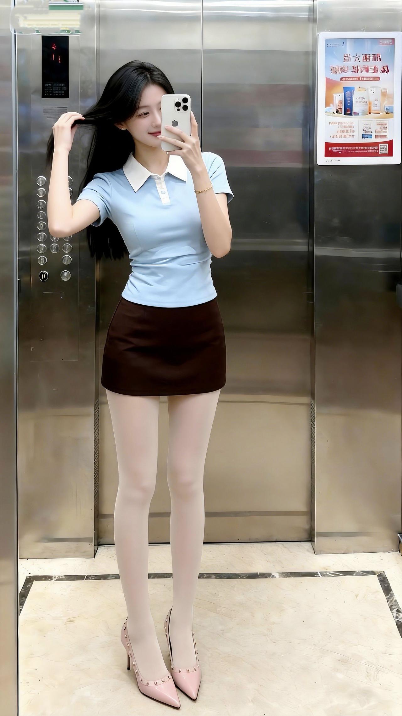 照片是过期的，但快乐不是。没有一朵花一开始就是花。浅蓝polo搭棕短裙，像海盐混