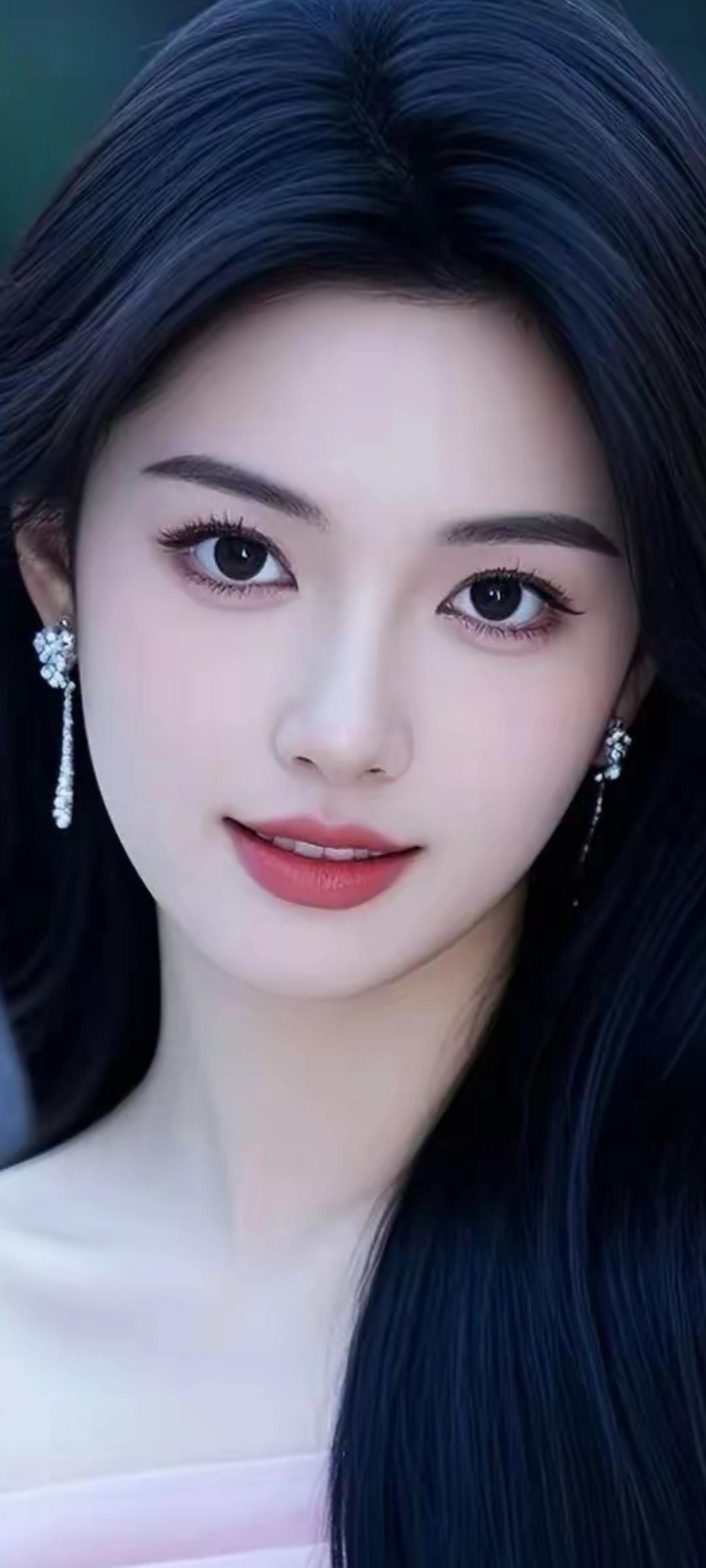 仙气飘飘的少女，黑发红唇，宛如画中人。