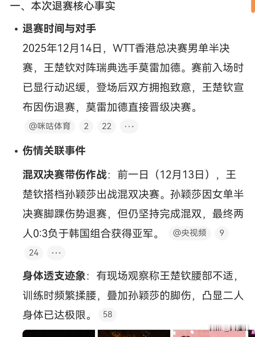 这真是防不胜防啊，想不到王楚钦也受伤了。
12月14日消息。

王楚钦因伤退赛。