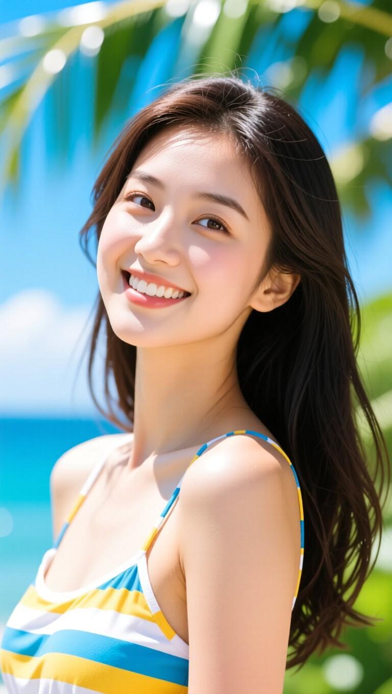 碧海潮生笑，轻纱拂面风。