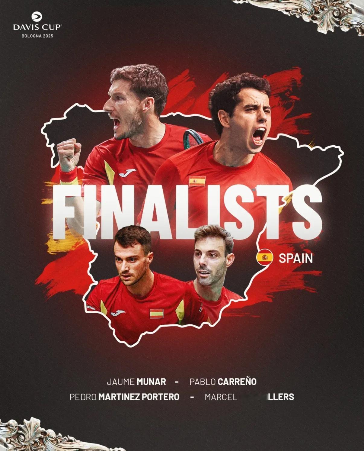 戴维斯杯总决赛最终争冠对阵：🇪🇸西班牙vs意大利🇮🇹没有阿卡辛纳参赛，决