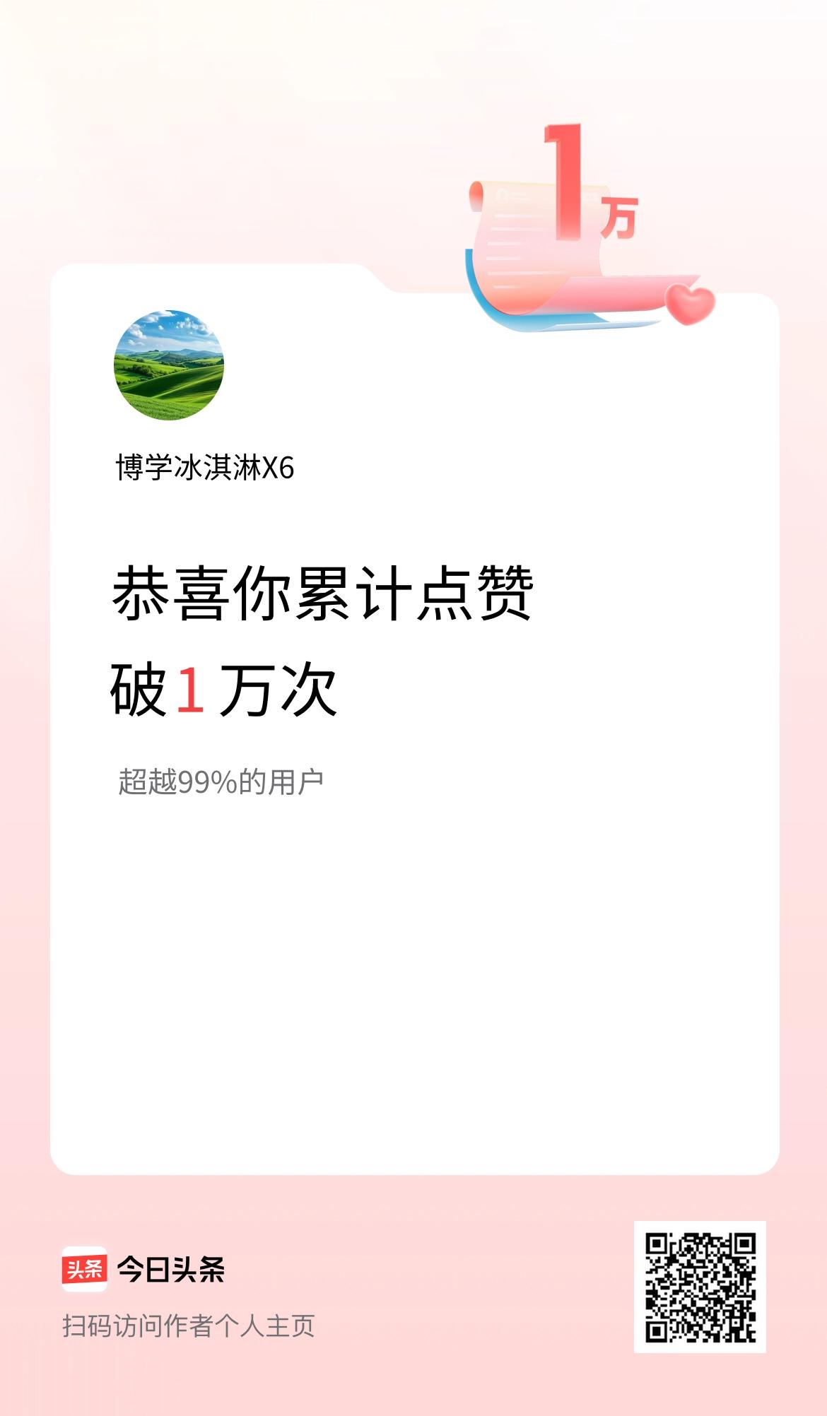我在头条累计点赞破1万啦！
