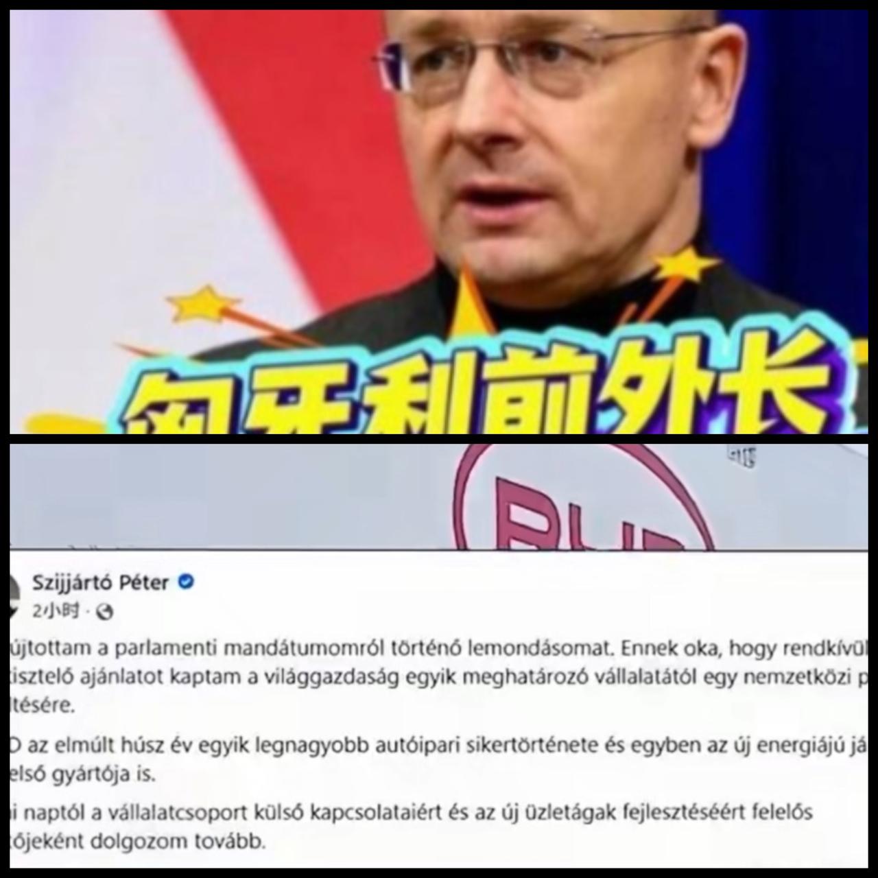 7月15日，匈牙利前外长西雅尔多突然撂挑子不干了，转身去了比亚迪上班。这消息听着